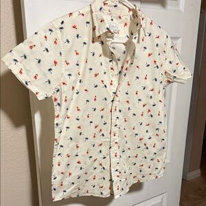 Cotton On Kids Cream Shirt with Red and Blue Palm Print